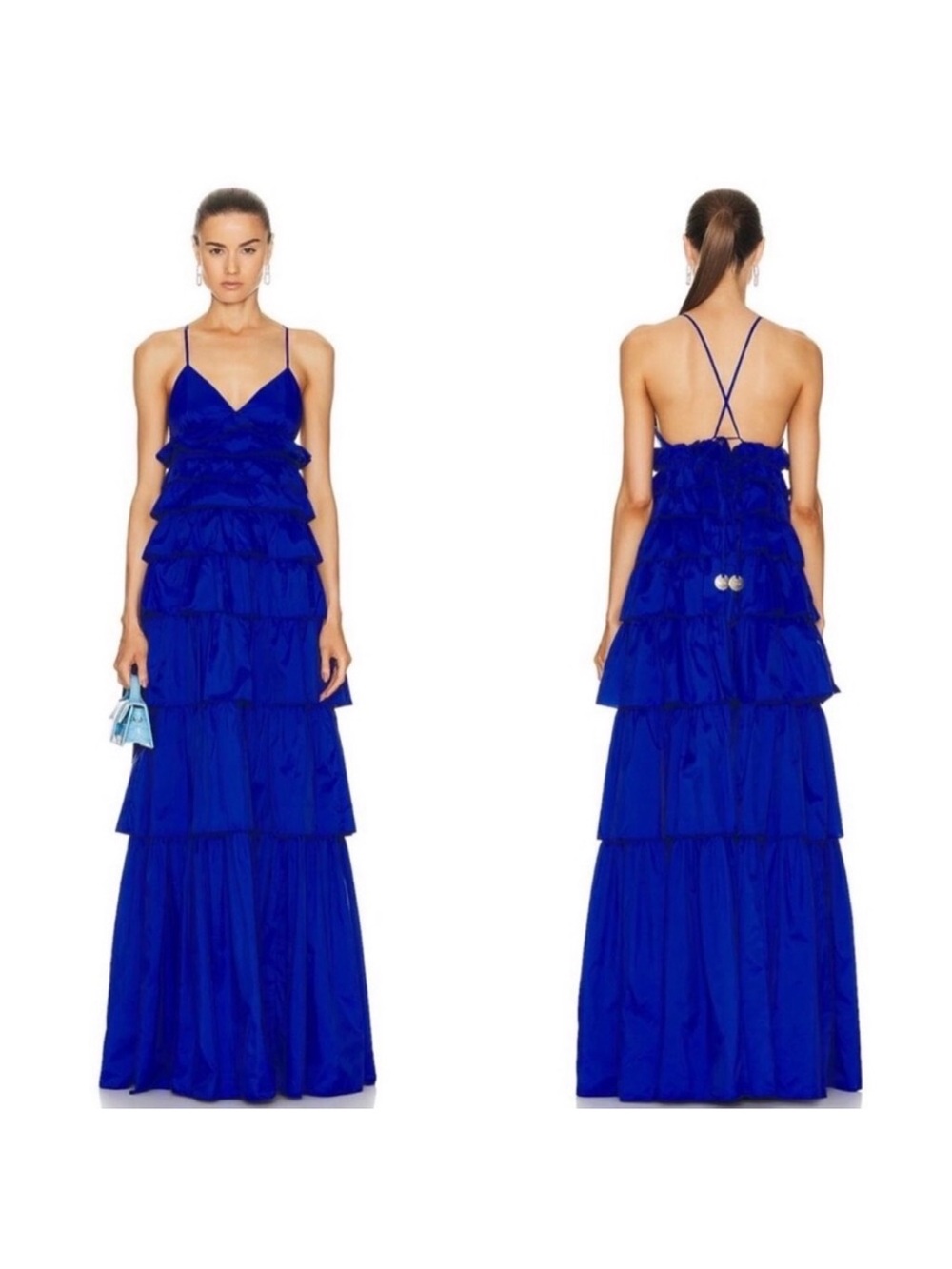 STAUD Cobalt Blue Tiered Ruffle Maxi Dress